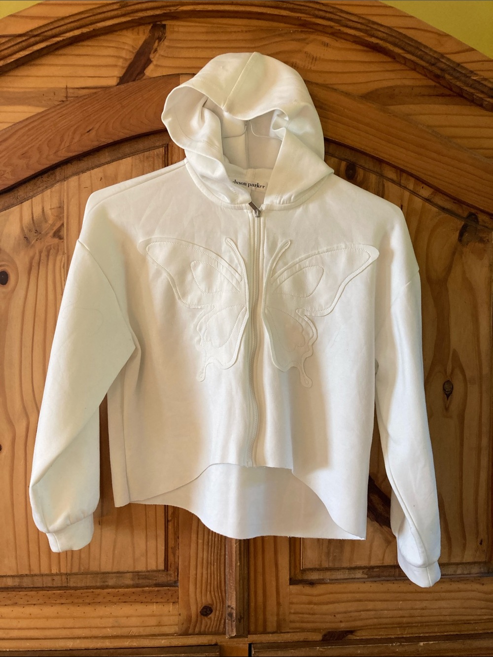 Girls Adyson Parker white butterfly hooded zip front jacket size XL
